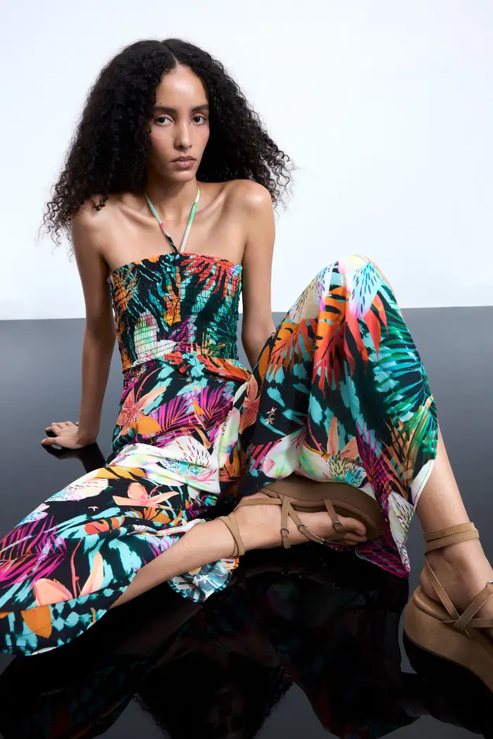 Desigual Pantaloni a Salopette Donna Nero Stampa Logo
