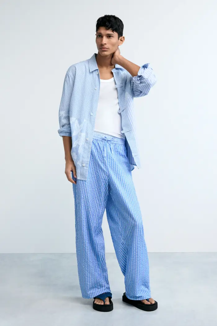 Desigual pantaloni lunghi a righe BLUE