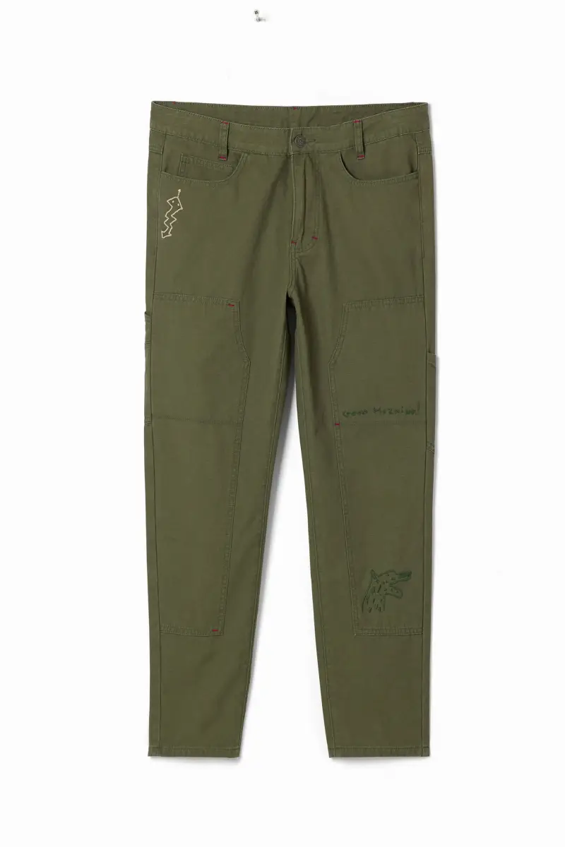 Desigual Pantaloni lunghi dritti con ricami GREEN