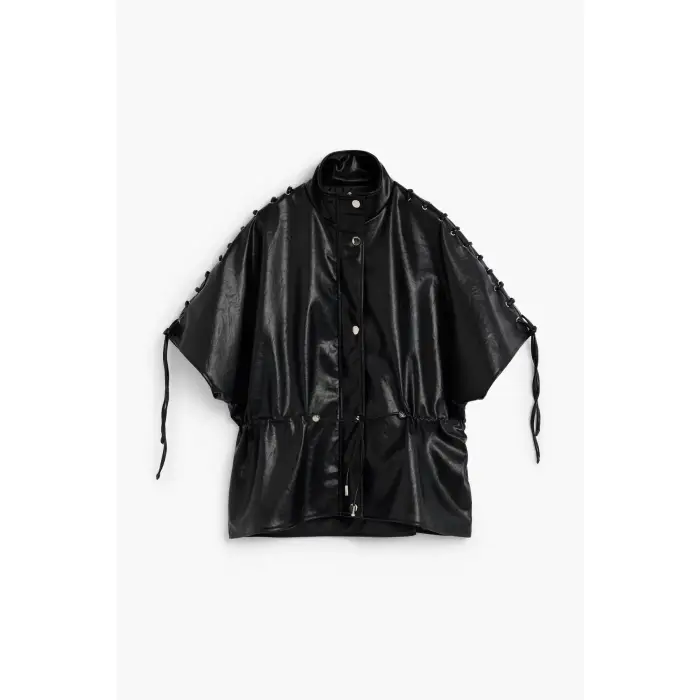 Desigual Poncho in pelle con cordini donna Noir
