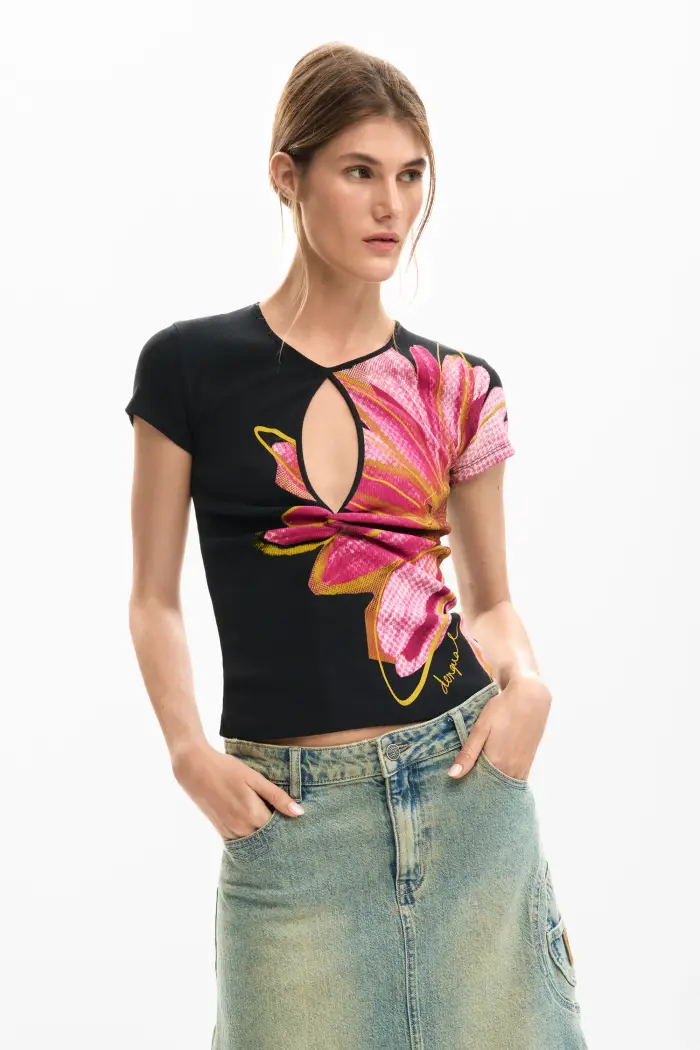 Desigual T-shirt apertura fiore BLACK