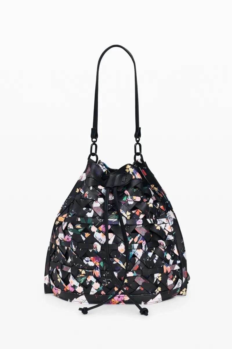 Desigual Zaino medio intrecciato con fiori BLACK