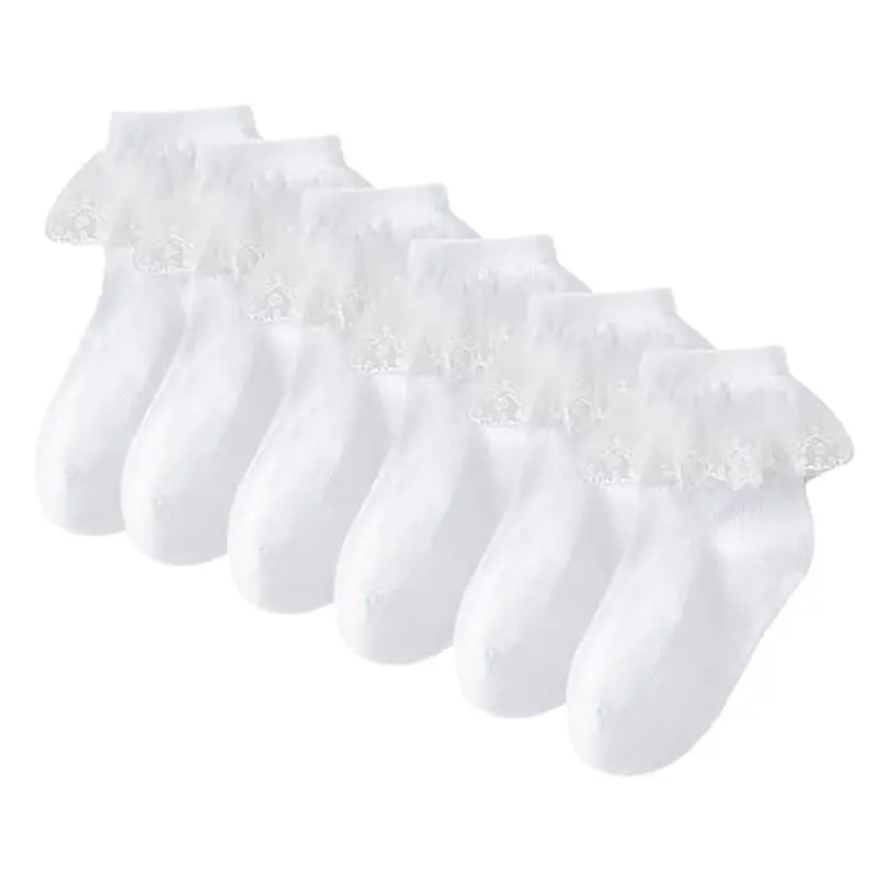 DHSBGWSX Calzini in Pizzo Bianco per Bambina - Set da 3