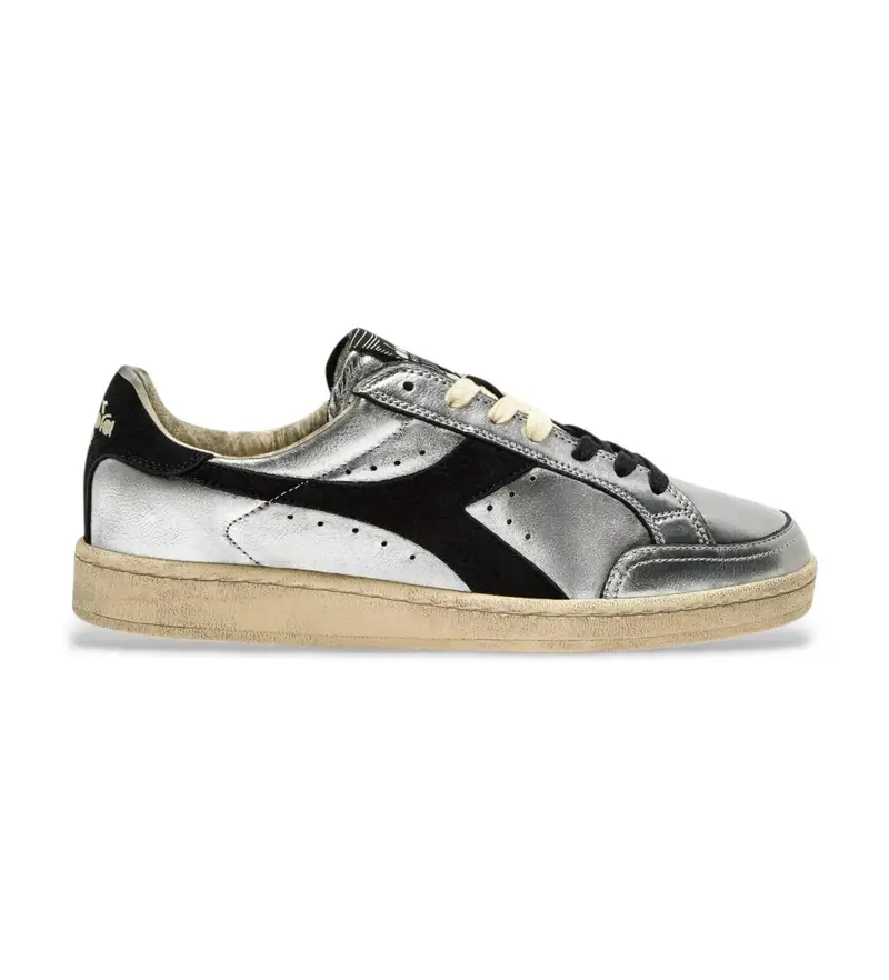 Diadora per donna 201182227 Sneakers Prestige Metal Used in pelle color argento, Basso, Stringhe, Casual