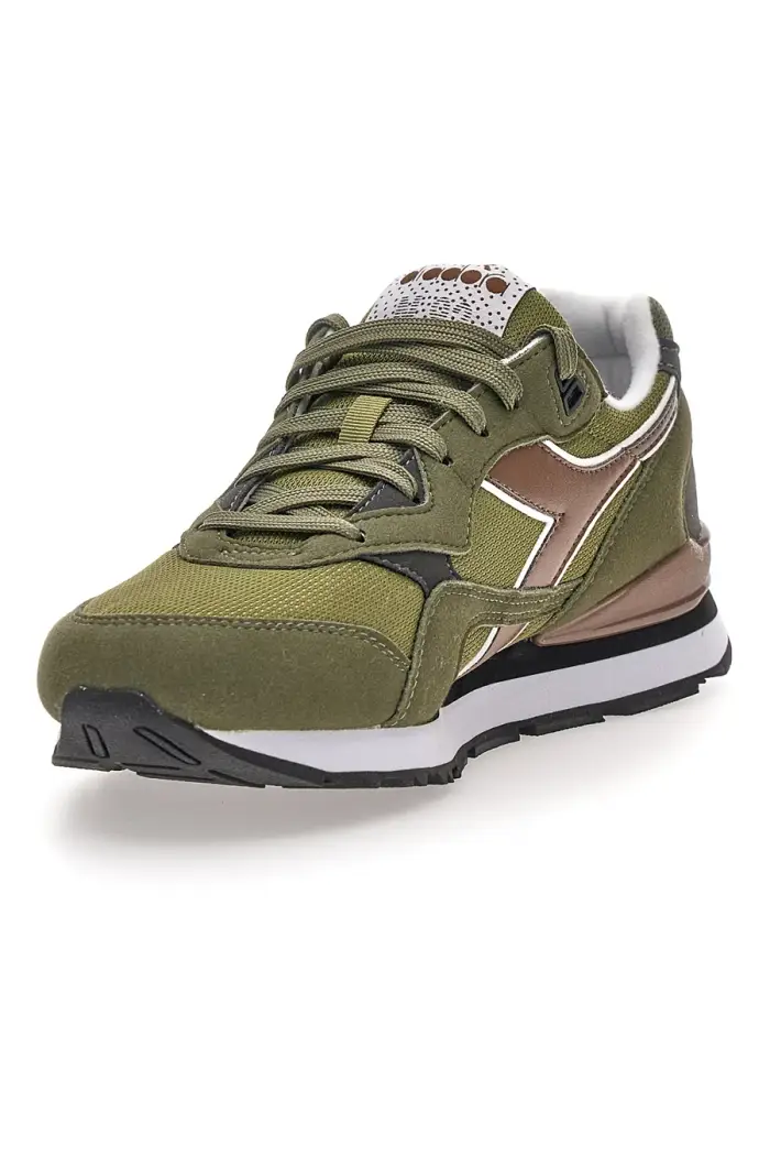 Sneakers verde militare in tessuto e suede Diadora N 92 [VERDE]