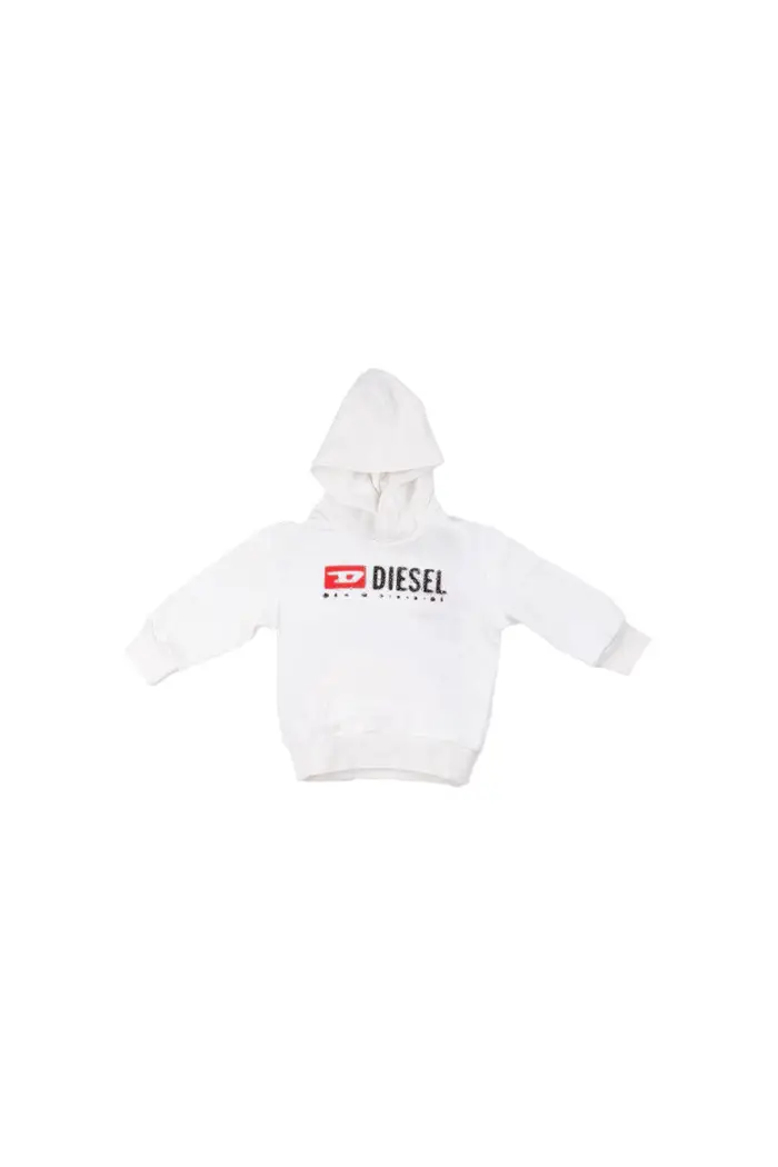 Diesel bambino felpa j02485 kyaz3 k100 sdropshood over bianco WHITE