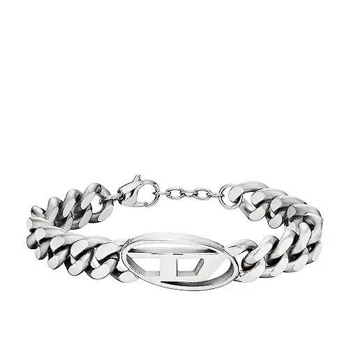 Diesel Bracciale da uomo, Bracciale a catena in acciaio inossidabile, Lunghezza: 198mm+18mm, Larghezza: 32mm, Altezza