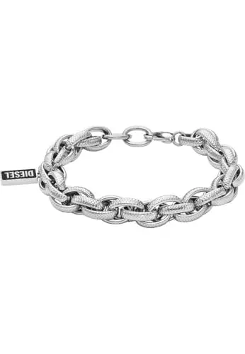 Diesel Bracciale da uomo in acciaio inossidabile con chiusura a moschettone o a scorrimento, Grigio semplice