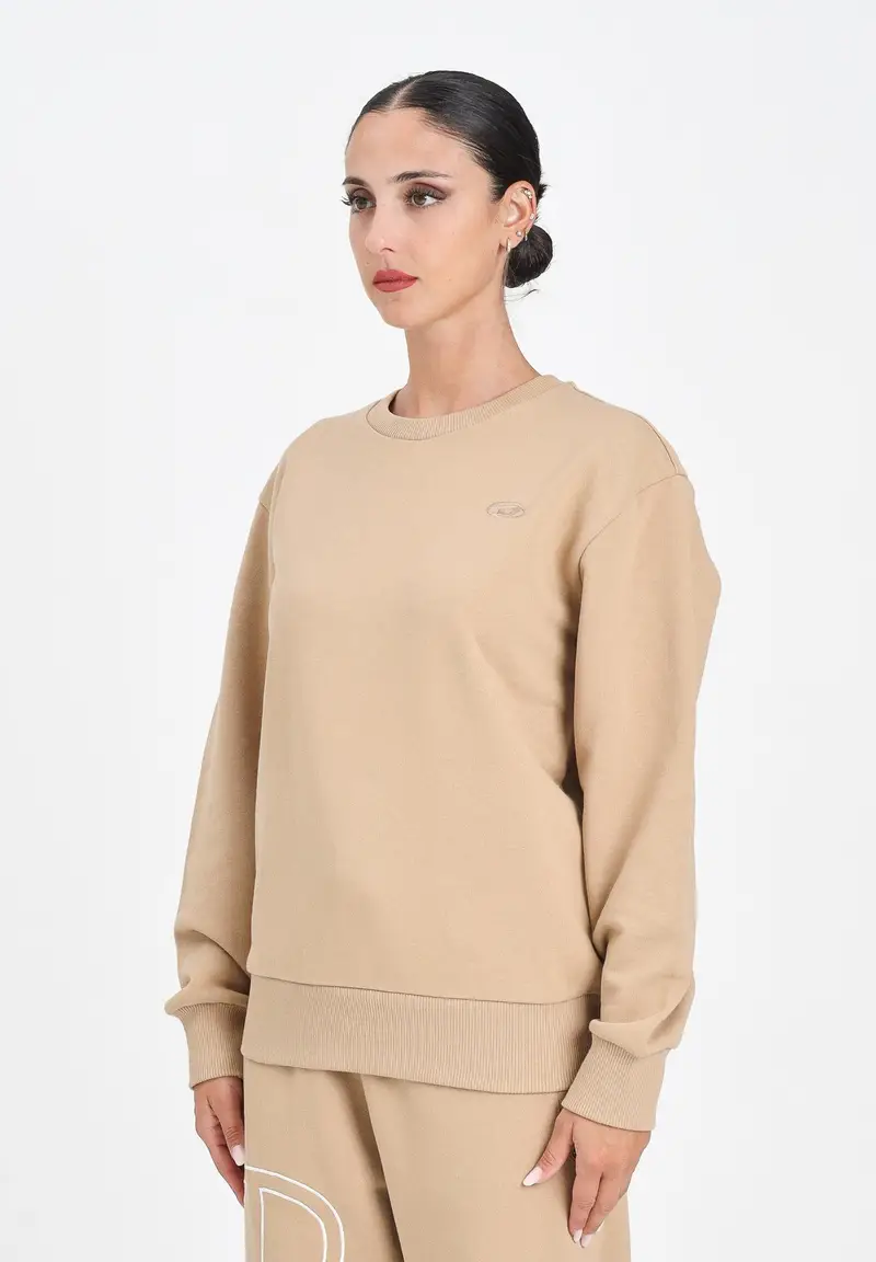 Diesel Felpa girocollo beige per donna, ragazzi e bambini con maxi ricamo Oval D