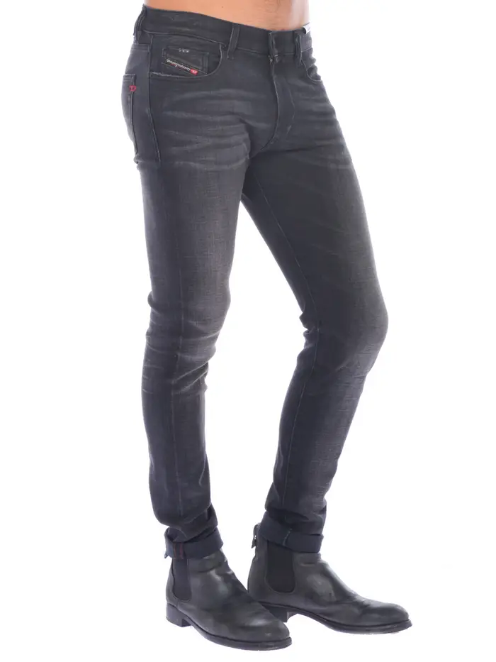 Jeans uomo Diesel in cotone stretch effetto used NERO
