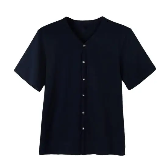 Maglietta da Uomo con Bottoni T-shirt Tinta Unita Scollo a V Maniche Corte Maglietta Estiva Casual Traspirante Top per Uso Quotidiano Street L colore blu navy