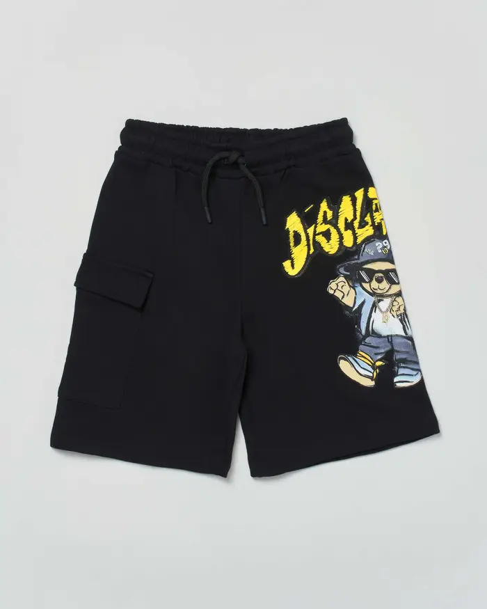 Bermuda nero con grafica orso rapper e maxi logo