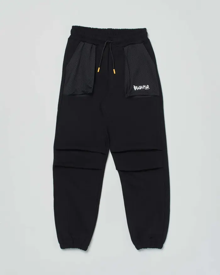 Pantalone jogger Disclaimer nero in felpa di cotone con tasconi in mesh
