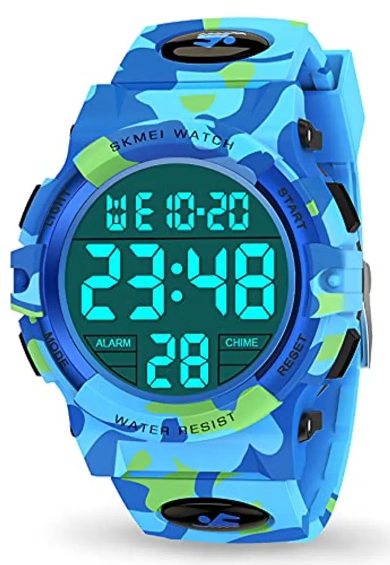 Dislocati Orologio digitale multifunzionale, con sveglia, per bambini, impermeabile, a LED, regalo e giocattolo per bambini, Azzurro