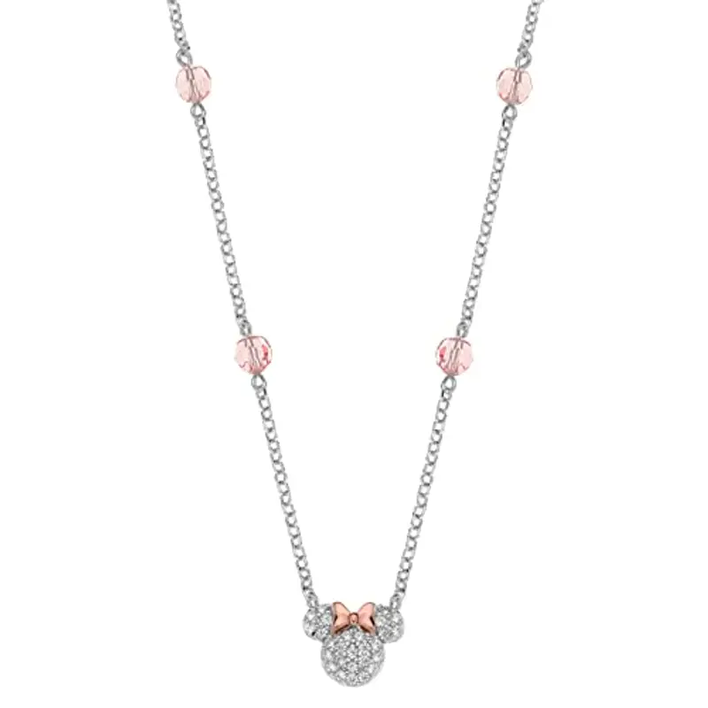 Disney Collana Bambine con Minnie Mouse in Argento e Zirconi Bianchi, Gioielli