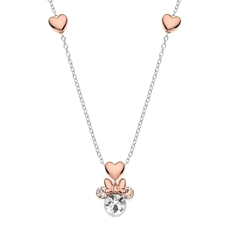 Disney Collana Minnie per Bambina in Argento 925, con tre Cuori sulla Collana, Gioielli