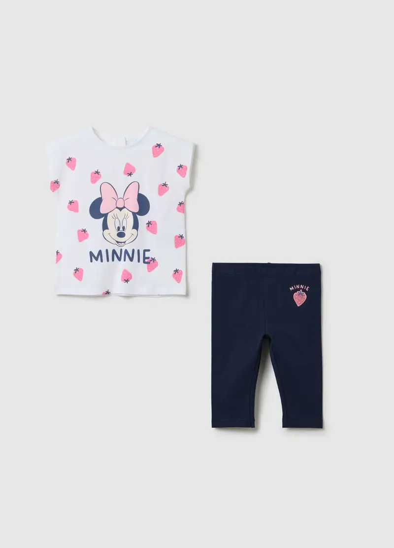 Disney Completo Jogging Da Bambina In Cotone Elasticizzato Bianco E Blu Con Stampa Minnie, Bianco, Taglia: 9