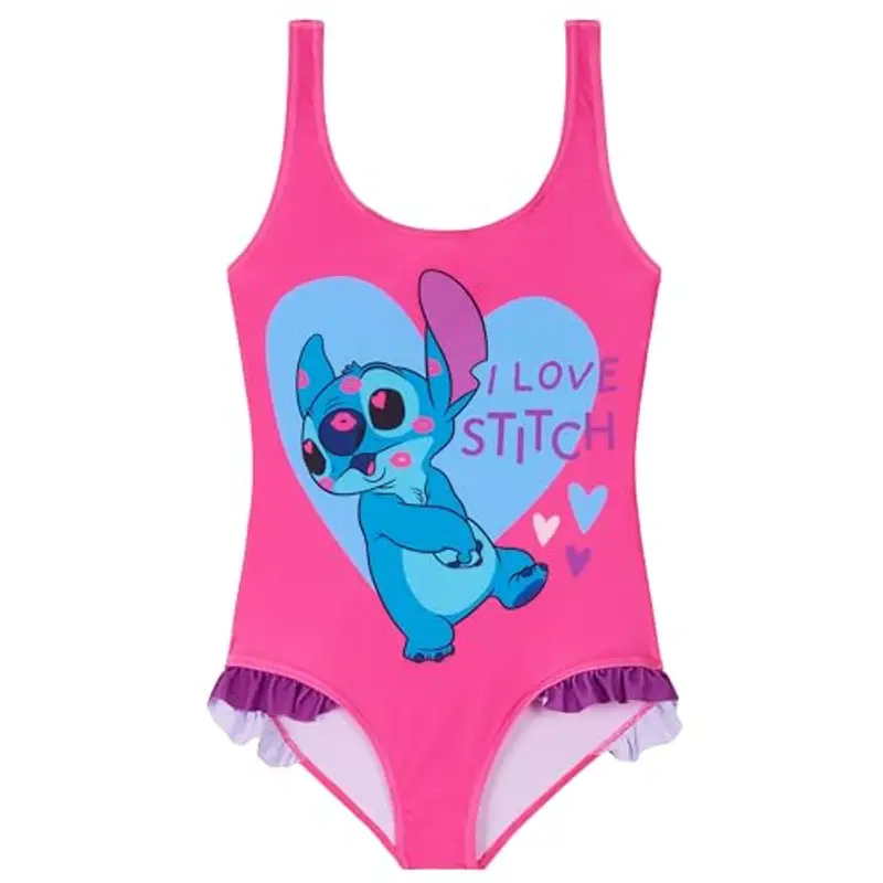 Disney Costume da Bagno Piscina Bambina, Costume Intero, Costume Mare Bambina Set (Rosa Stitch, 9-10 Anni)