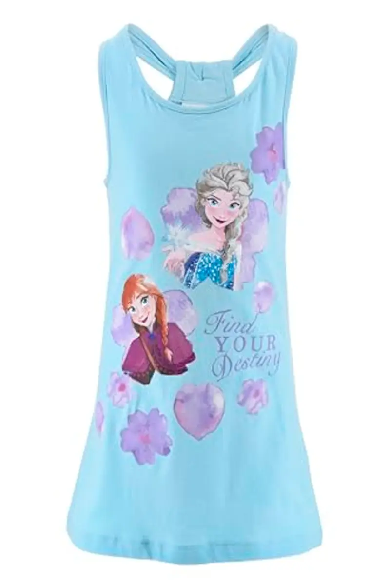 Disney Frozen Abito per Bambine, Vestito in Morbido Cotone Maniche Corte e Motivo Elsa e Anna, Taglia 6 Anni | Blu