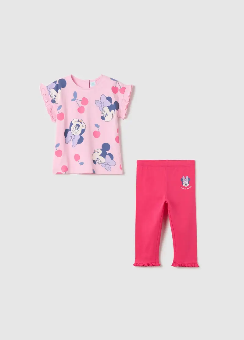 Disney Jogging Set Con Rouches E Stampa Minnie, Bambina, Rosa