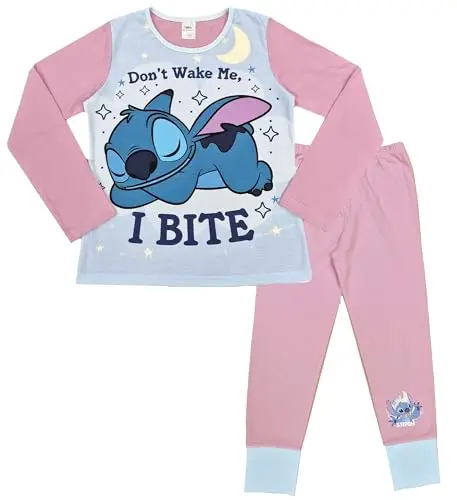 Disney Lilo & Stitch, pigiama da bambina in 2 pezzi, con Stitch Don't Wake Me, I Bite, rosa, età 5-12 anni