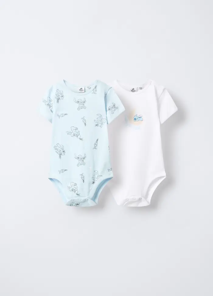 Disney Pack 2 Body In Costina Di Puro Cotone, Neonato, Bianco/Azzurro