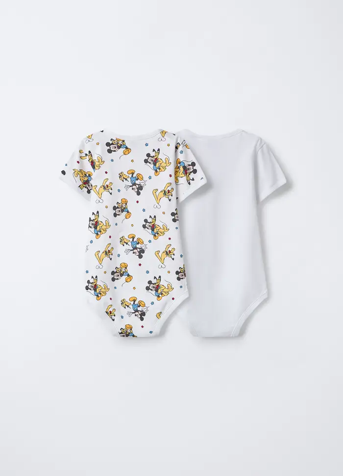 Disney Pack 2 Body In Interlock Di Puro Cotone Neonato, Bianco