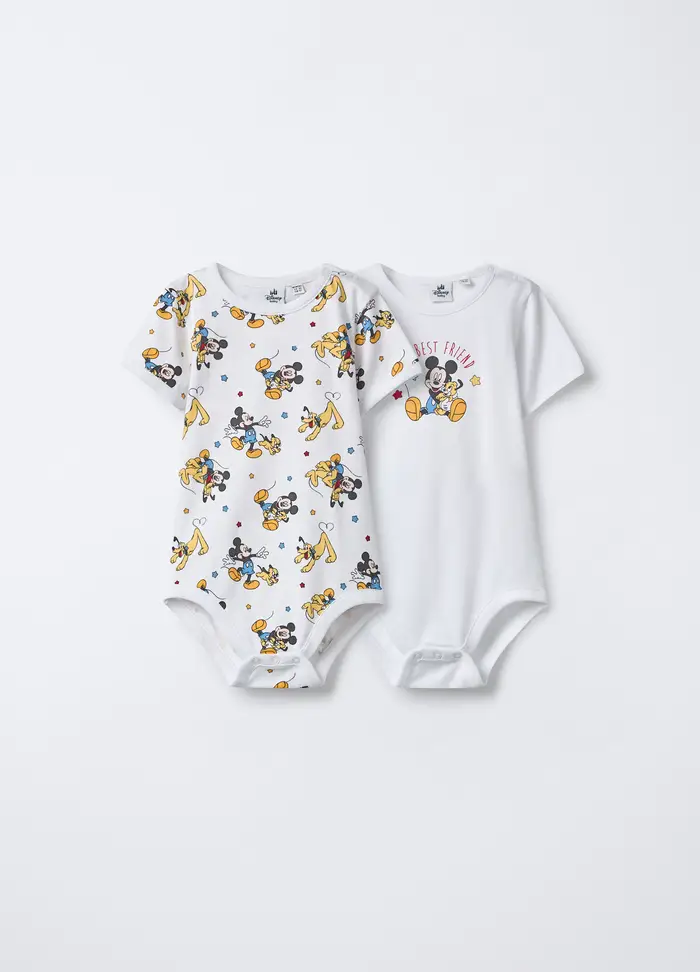 Disney Pack 2 Body In Interlock Di Puro Cotone Neonato, Bianco