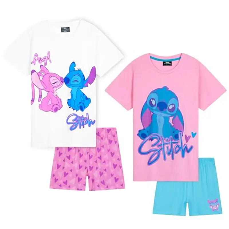 Disney Pigiama Corto Stitch Bambina - Rosa/Blu (2 pezzi