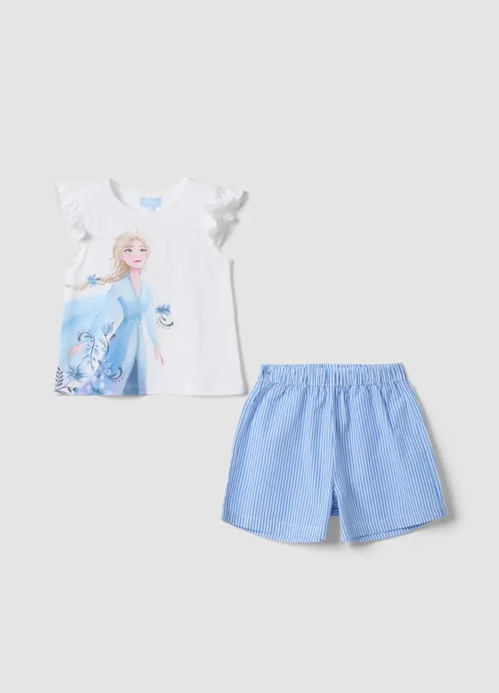 Set In Cotone Elasticizzato Multicolor Da Bambina Con Stampa Frozen, Multicolor