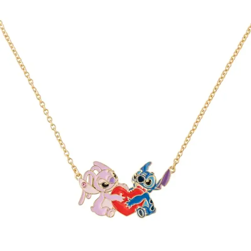 Disney Stitch & Angel - Collana con ciondolo a forma di cuore, placcata oro, taglia unica, senza pietra preziosa, One size, Placcato oro