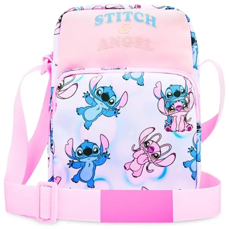Disney Stitch Borsetta Bambina Adolescenti Borsa Tracolla con Cinturino Regolabile per Giornate Shopping Regalo Ragazza (Rosa Stitch Angel)