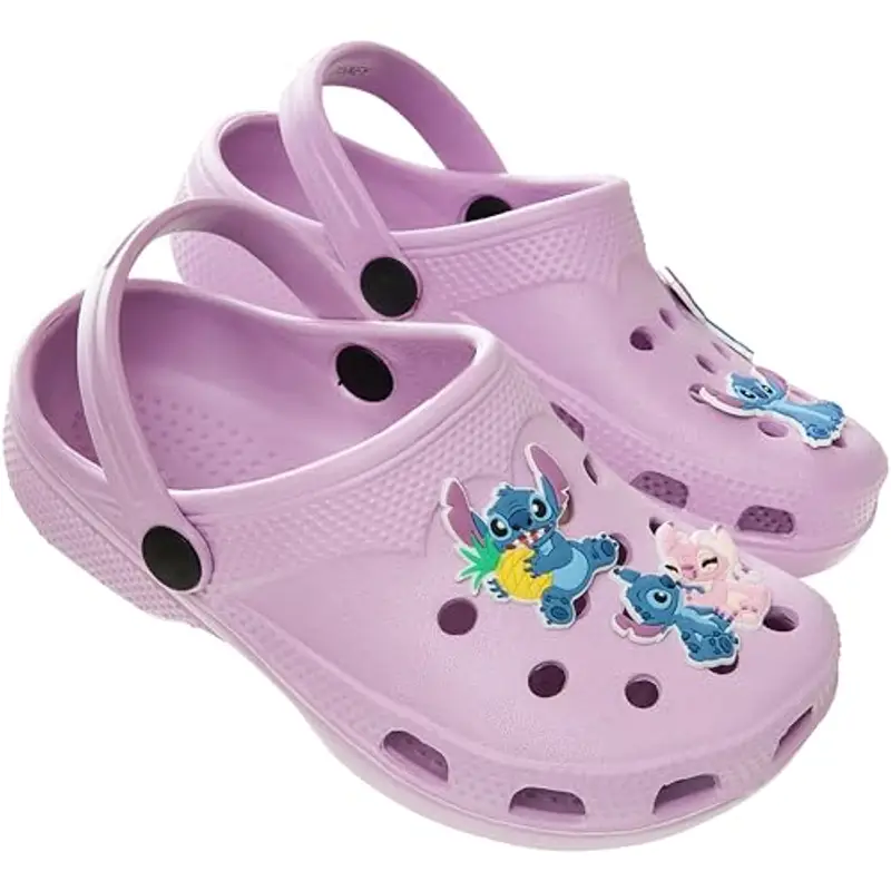 Disney Zoccoli da Bambina, Ciabatte Bambina Stitch, Sabot in Gomma con Ciondoli (Viola Stitch, 31)