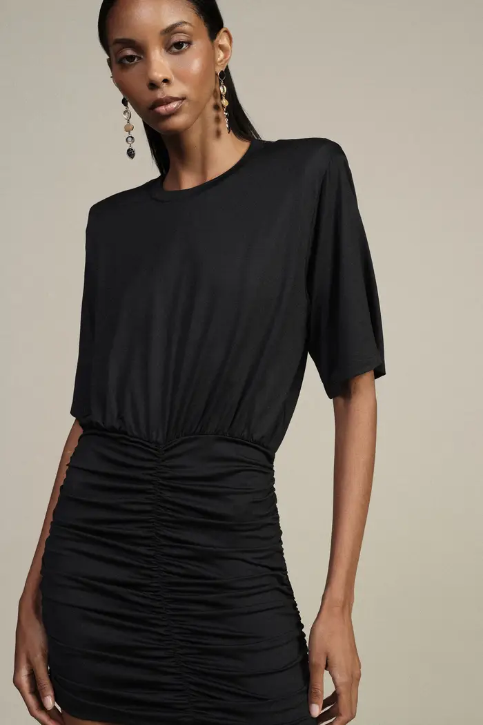 Abito corto arricciato con maniche corte miniatura 5