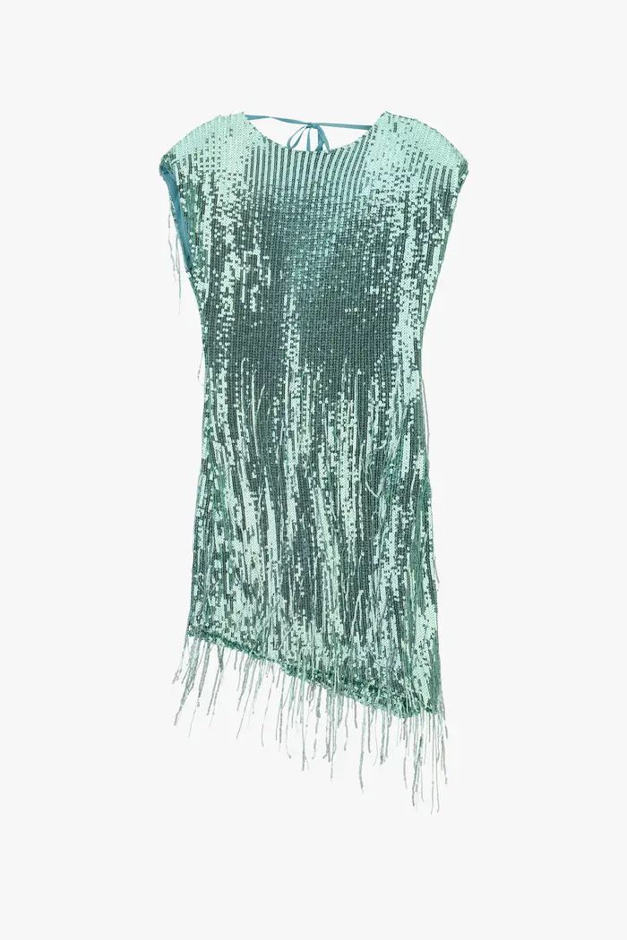Dixie Abito corto con paillettes e frange asimmetriche