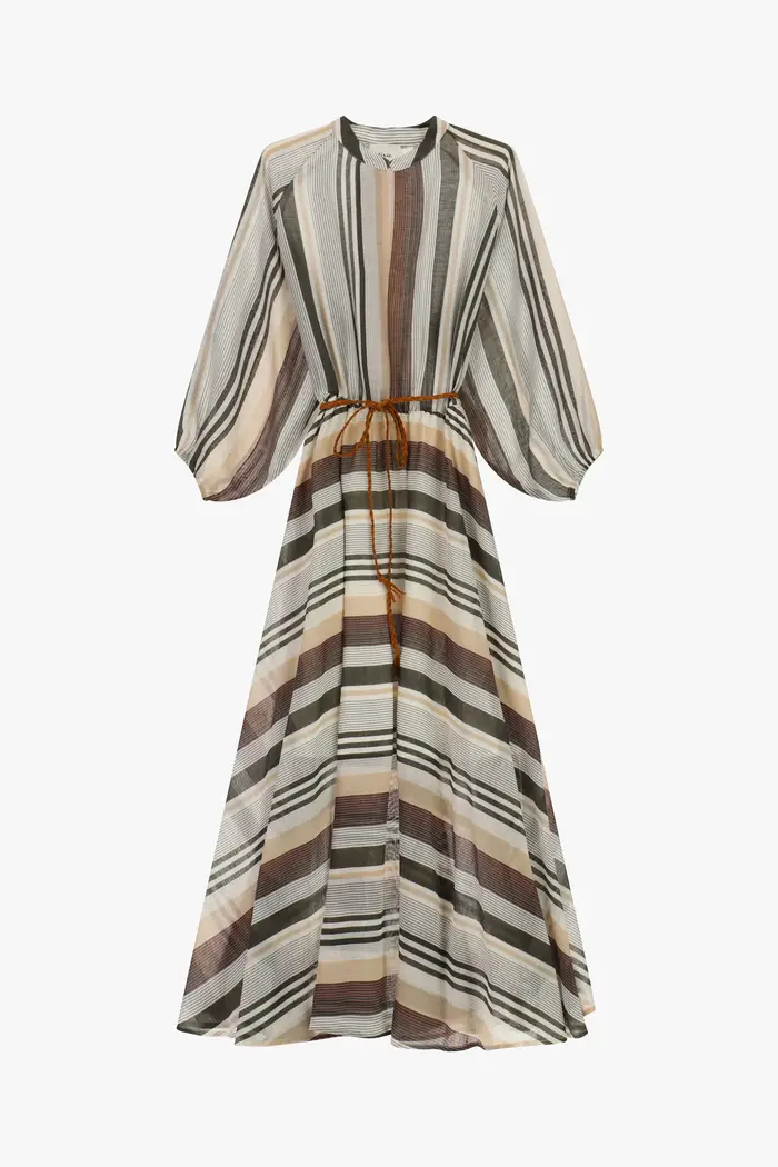 Abito lungo a righe con cintura in corda