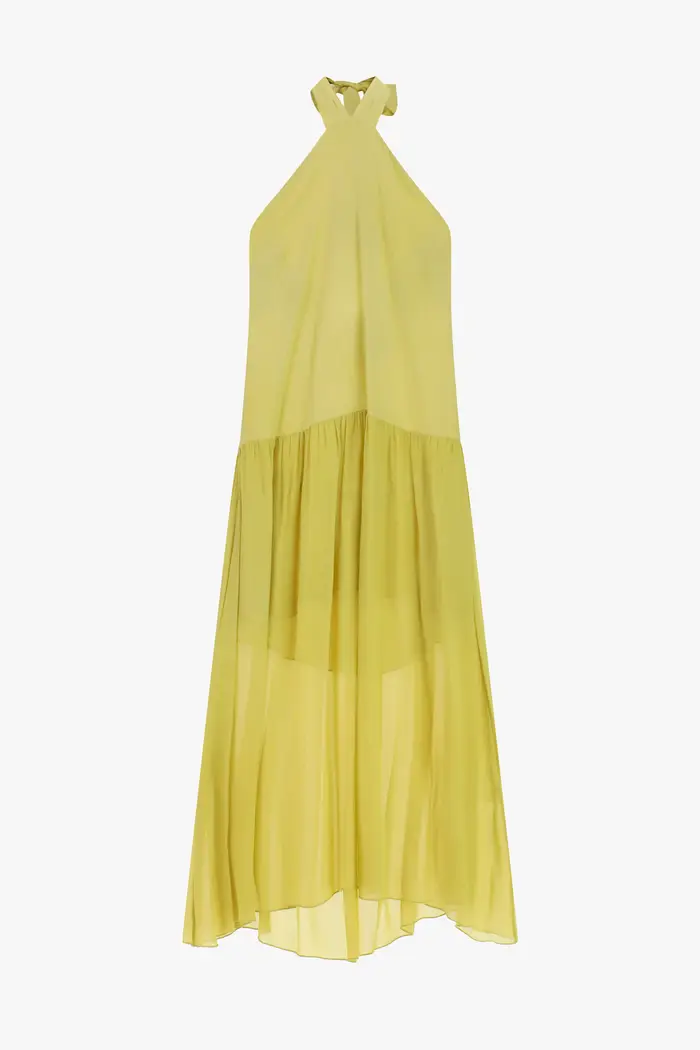 Abito lungo con scollo all americana e fondo arricciato