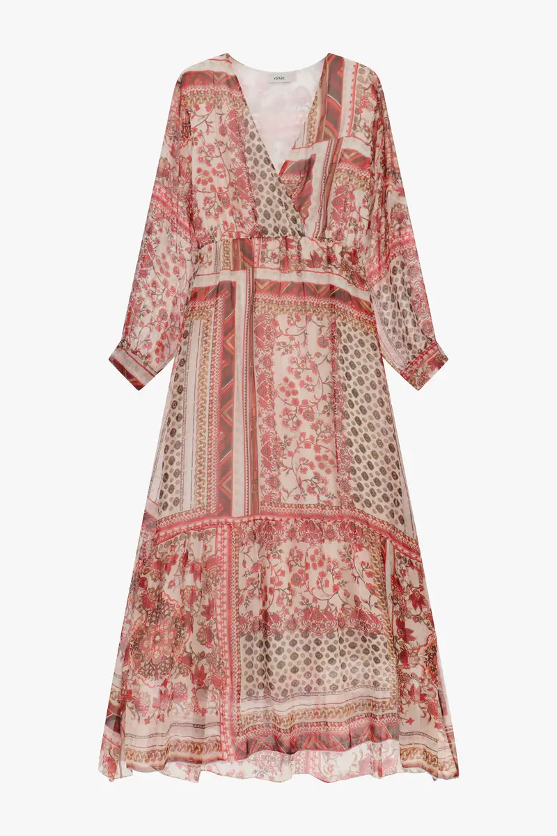 Dixie Abito lungo stampa patchwork scollo a v