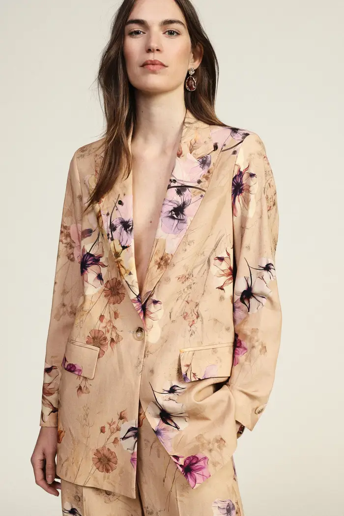 Blazer a stampa floreale con chiusura monopetto miniatura 4