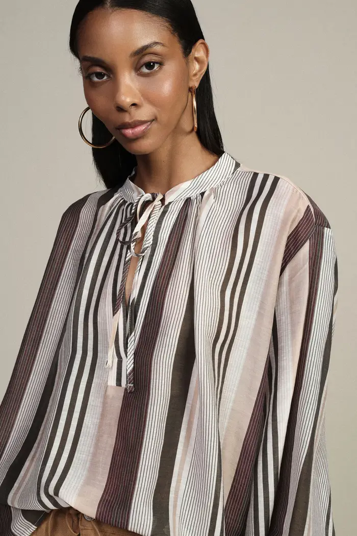 Blusa a righe con maniche ampie e scollo tondo miniatura 4