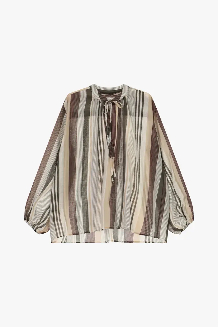 Blusa a righe con maniche ampie e scollo tondo
