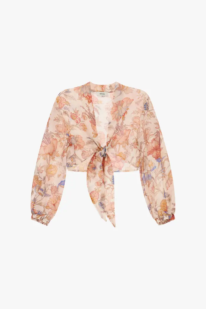 Dixie Blusa a stampa floreale con maniche lunghe e nodo frontale