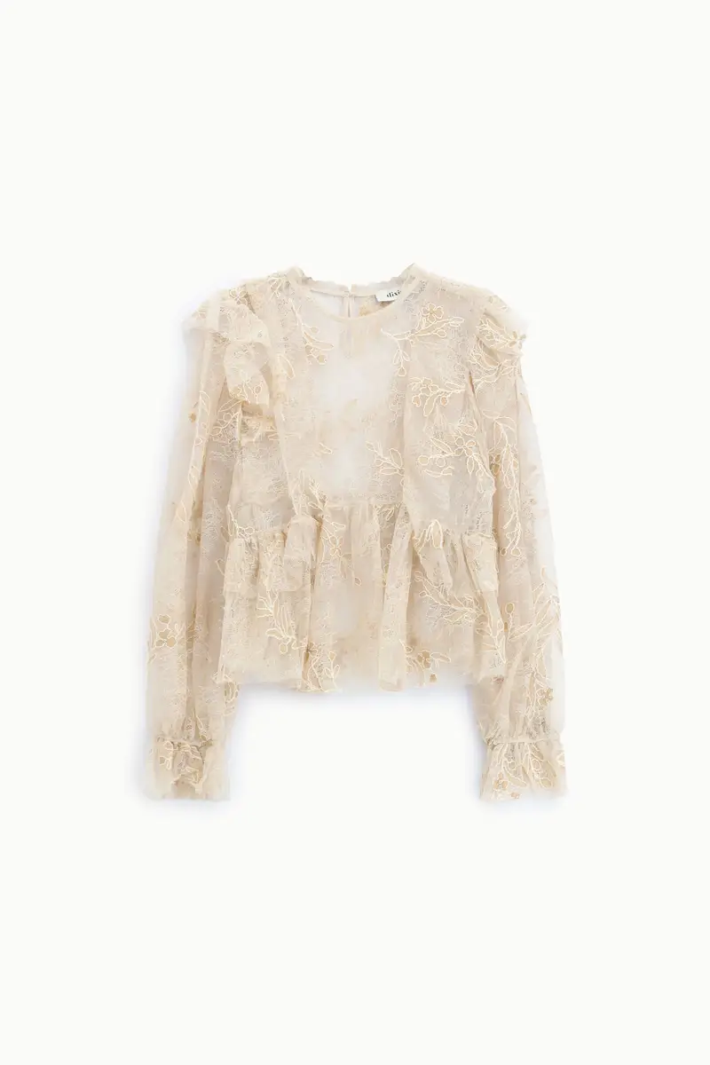 Dixie Blusa ampia ricamo floreale maniche lunghe volant