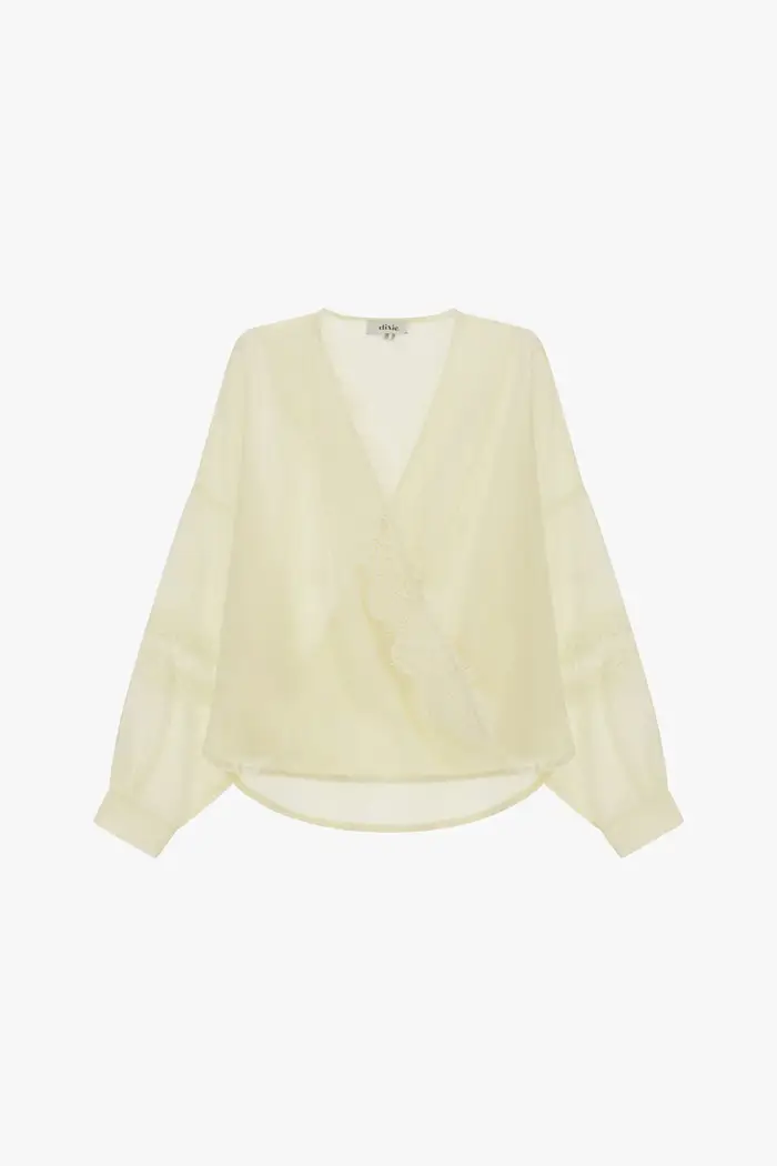 Blusa con maniche lunghe, scollo a v e pizzo