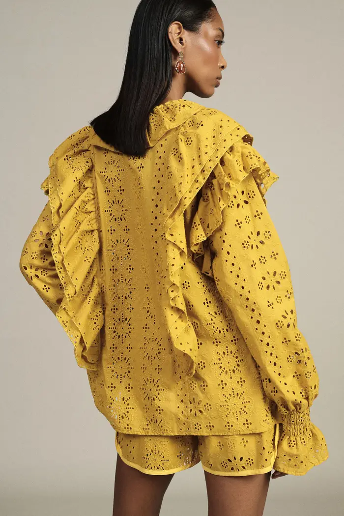 Blusa sangallo con volant e maniche lunghe miniatura 3