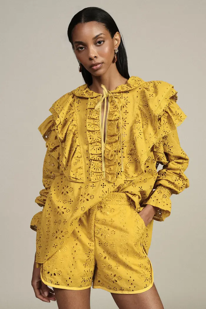 Blusa sangallo con volant e maniche lunghe miniatura 4