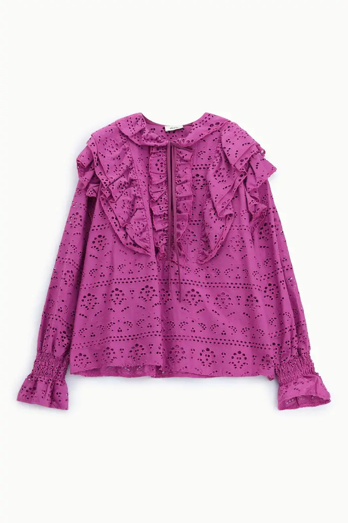 Blusa sangallo con volant e maniche lunghe