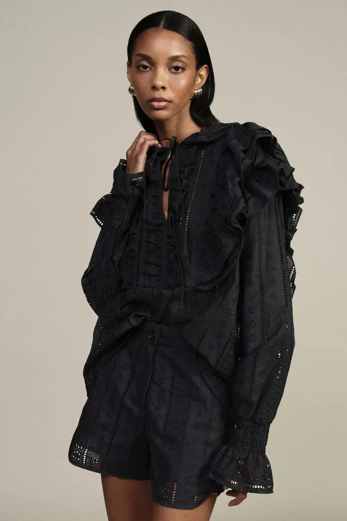 Blusa sangallo con volant e maniche lunghe miniatura 4