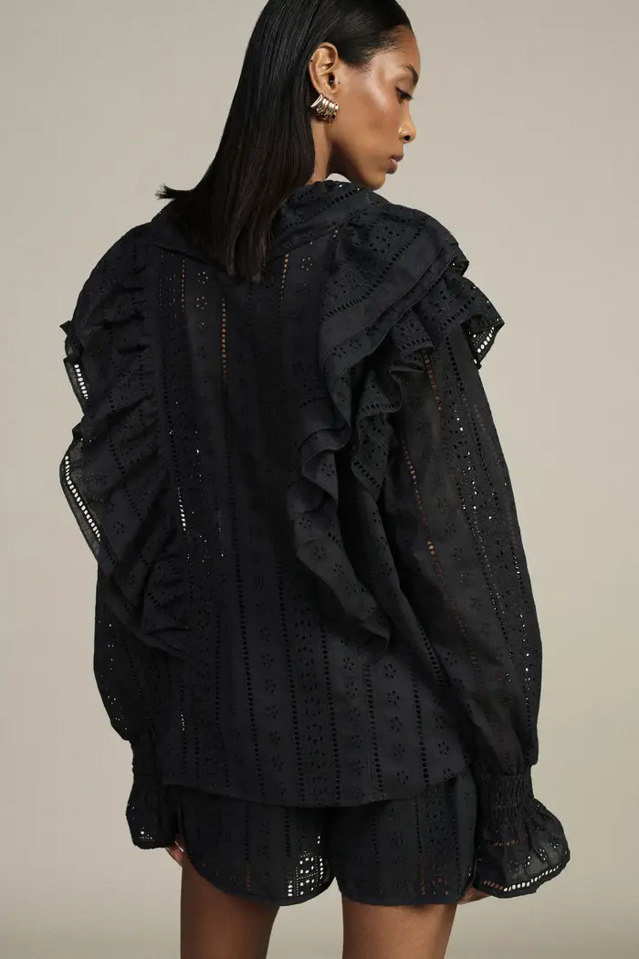 Blusa sangallo con volant e maniche lunghe miniatura 5