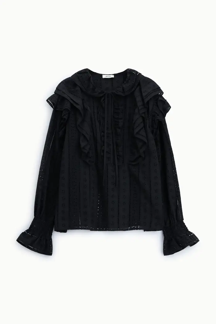 Blusa sangallo con volant e maniche lunghe